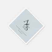 Elegante, klassische, monogramm, hellblaue Hochzei Serviette (Ecke)