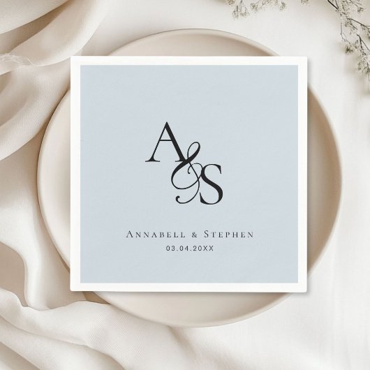 Elegante, klassische, monogramm, hellblaue Hochzei Serviette