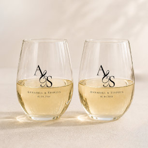 Elegante klassische Monogramm-Hochzeit Weinglas Ohne Stiel