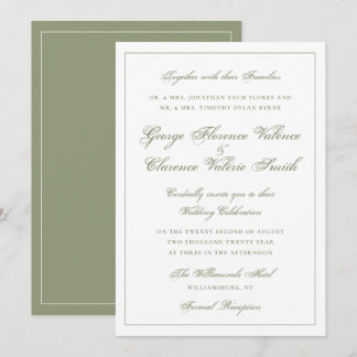 Elegante klassische Moosgrüne Kalligrafie Hochzeit Einladung