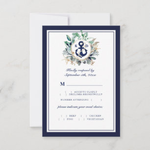 Elegante klassische Navy Anchor Grüne Speisekarte RSVP Karte