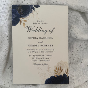 Elegante klassische Navy-Rosen-Hochzeit Einladung