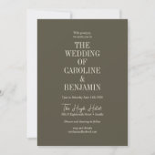 Elegante klassische Olive Green Serif Hochzeit Einladung (Vorderseite)