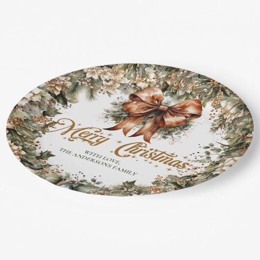 Elegante klassische pastellgrüne goldene Weihnacht Pappteller (Schrägansicht)