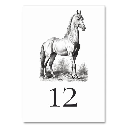 Elegante klassische Pferderennehmung Tischnummer (Rückseite)