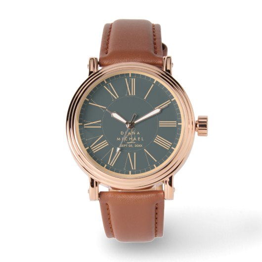Elegante klassische römische Zahlen-Typografie-Hoc Armbanduhr (Vorderseite)