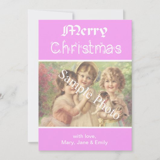 Elegante, klassische Rosa Frohe Weihnachtskarte Feiertagskarte (Vorderseite)