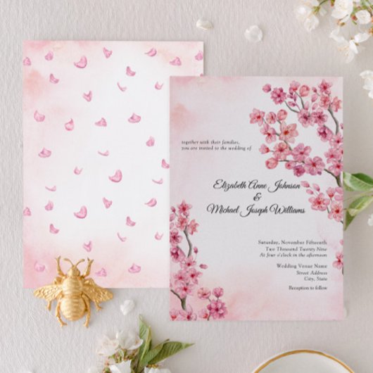 Elegante klassische rosa Kirschblossom Blumenhochz Einladung