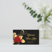 Elegante klassische Rote Rose Black Gold Leaf Visitenkarte (Stehend Vorderseite)