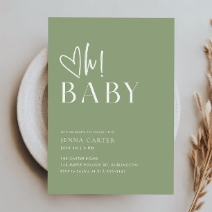 Elegante klassische Salbei-grüne Babyparty Einladung