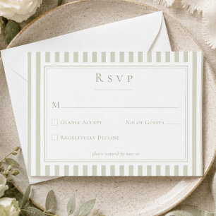 Elegante klassische Salbeigrün gestreifte Hochzeit RSVP Karte