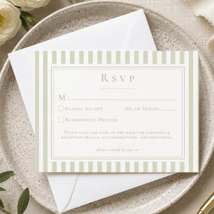 Elegante klassische Salbeigrün gestreifte Hochzeit RSVP Karte