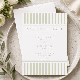 Elegante klassische Salbeigrün gestreifte Hochzeit Save The Date