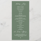 Elegante Klassische Salbeigrüne Schrift Hochzeit Programm (Rückseite)