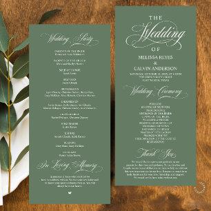 Elegante Klassische Salbeigrüne Schrift Hochzeit Programm