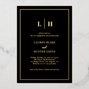 Elegante klassische Schwarz-Gold-Verlobung Folieneinladung