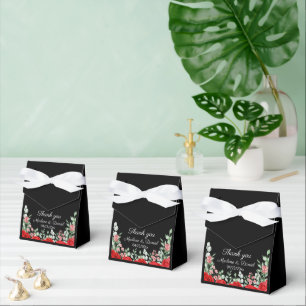 Elegante klassische Schwarz-Rot-Flora-Hochzeit Geschenkschachtel