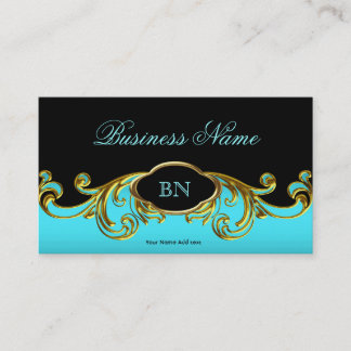 Elegante Klassische Schwarz Teal Blau Gold Blumenm Visitenkarte