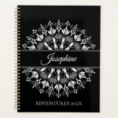 Elegante klassische Schwarz-Weiß-Blumenmandala Planer (Vorderseite)