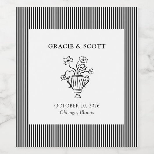 Elegante klassische Schwarz-Weiß-Hand-Hochzeit Weinetikett (Einzelnes Label)