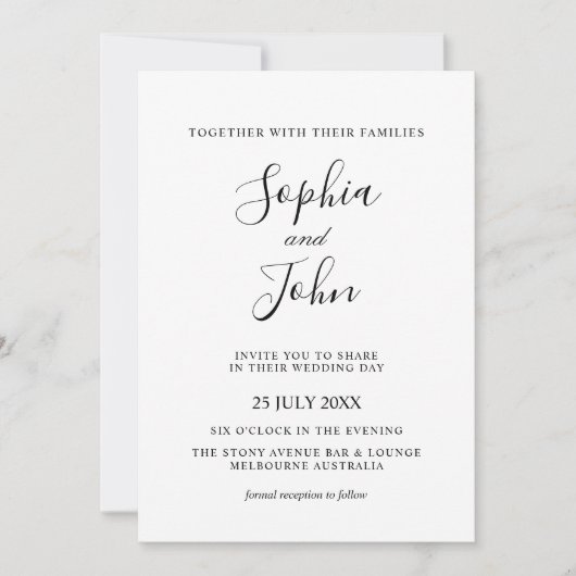 Elegante klassische Schwarz-Weiß-Hochzeit - Einlad Einladung (Vorderseite)