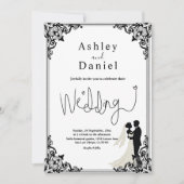 Elegante klassische Schwarz-Weiß-Hochzeit Einladung (Vorderseite)