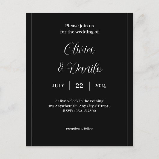 Elegante klassische Schwarz-Weiß-Hochzeit Flyer (Vorne)