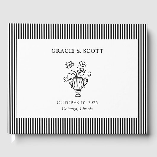 Elegante klassische Schwarz-Weiß-Hochzeit Gästebuch (Vorderseite)