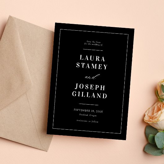 Elegante klassische Schwarz-Weiß-Hochzeit Save The Date