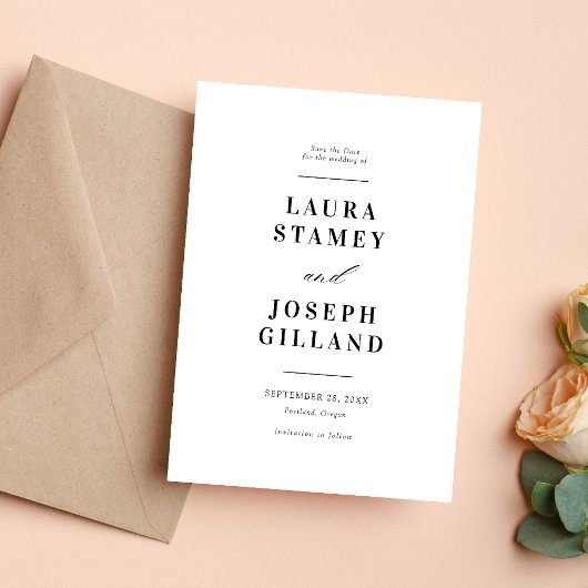 Elegante klassische Schwarz-Weiß-Hochzeit Save The Date