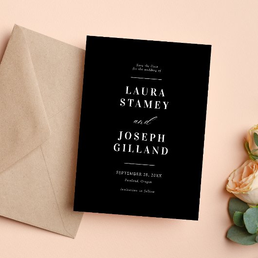 Elegante klassische Schwarz-Weiß-Hochzeit Save The Date