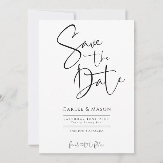 Elegante klassische Schwarz-Weiß-Hochzeit Save The Date (Vorderseite)