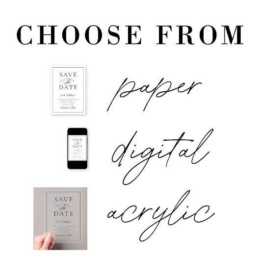 Elegante klassische Schwarz-Weiß-Kalligrafie-Hochz Save The Date