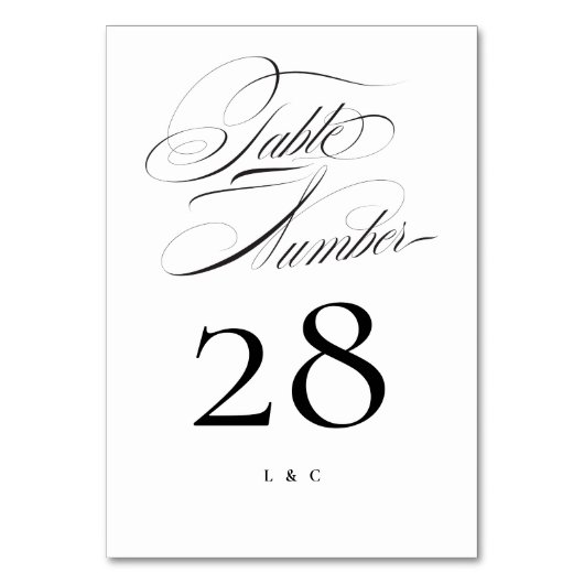 Elegante klassische Schwarz-Weiß-Kalligrafie-Hochz Tischnummer (Rückseite)