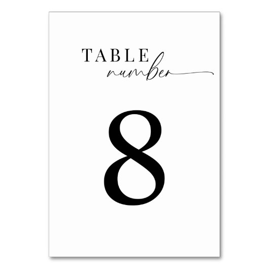 Elegante klassische Schwarz-Weiß-Script-Hochzeit Tischnummer (Rückseite)