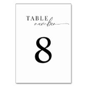 Elegante klassische Schwarz-Weiß-Script-Hochzeit Tischnummer (Vorderseite)