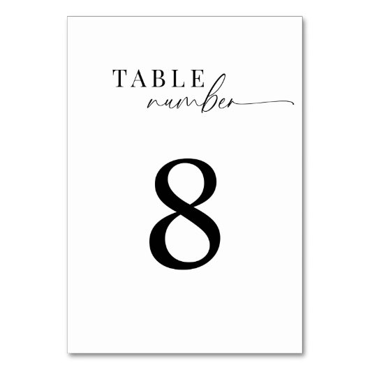 Elegante klassische Schwarz-Weiß-Script-Hochzeit Tischnummer (Vorderseite)