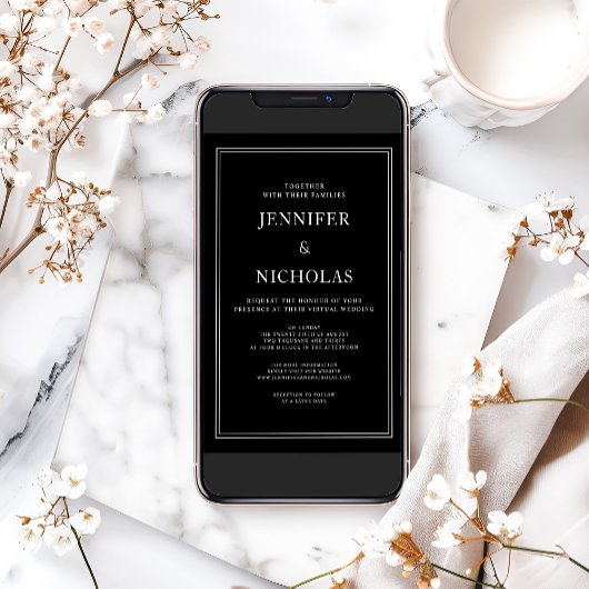 Elegante klassische Schwarz-Weiß-Virtuelle Hochzei Einladung