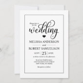 Elegante Klassische Schwarz-weiße Herzensskripthoc Einladung (Vorderseite)