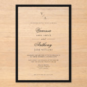 Elegante klassische Schwarze Grenzhochzeit Acryleinladungen (Vorderseite)