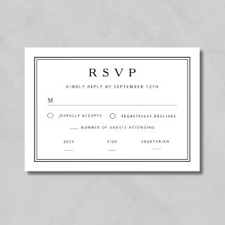 Elegante klassische schwarze und weiße Hochzeit RSVP Karte