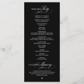 Elegante klassische schwarze weiße Hochzeitszeremo Programm (Rückseite)
