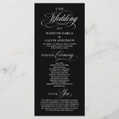Elegante klassische schwarze weiße Hochzeitszeremo Programm (Vorderseite)