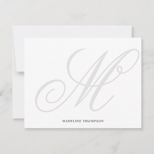 Elegante Klassische Script Gray Monogram Calligrap Mitteilungskarte (Vorderseite)