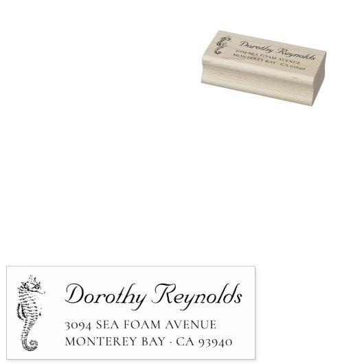 Elegante klassische Seepferd-Rücksendeadresse. Hol Gummistempel (Stempel)