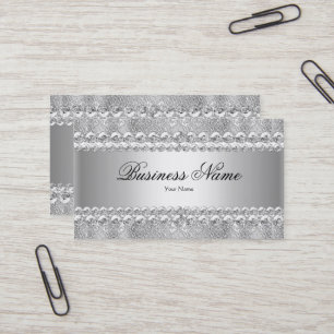 Elegante klassische Silber-Grau-Damask-Lace Visitenkarte