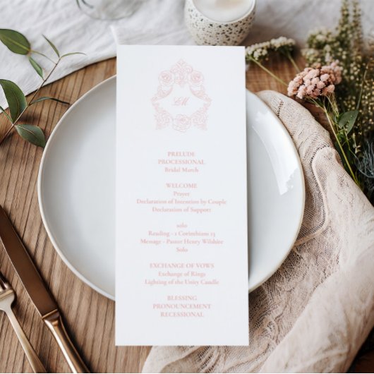Elegante klassische Skript-Rosé-Hochzeit Programm