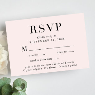 Elegante Klassische Speisekarte Auswahl Rosa Weddi RSVP Karte