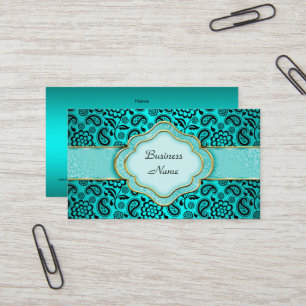 Elegante klassische Tealblaue Paisley-Blumen-Damas Visitenkarte