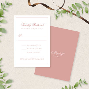 Elegante klassische verstaubte Rosen-Monogramm-Sch RSVP Karte